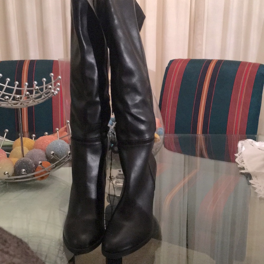Black Leather Knee High Boots